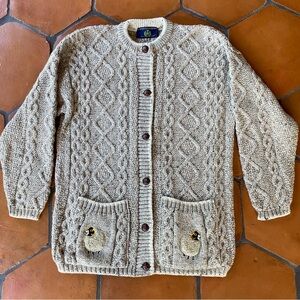 Blarney Castle Designs Cardigan Womens Wool Handknit Cable Fisherman Sweater L